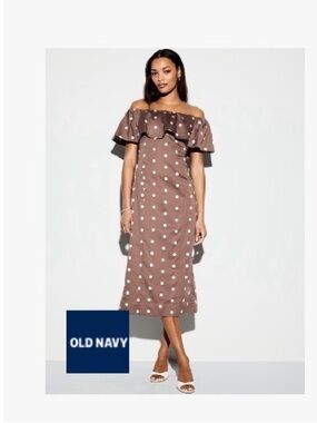Old Navy Brown Polka Dot Off-Shoulder Maxi Dress